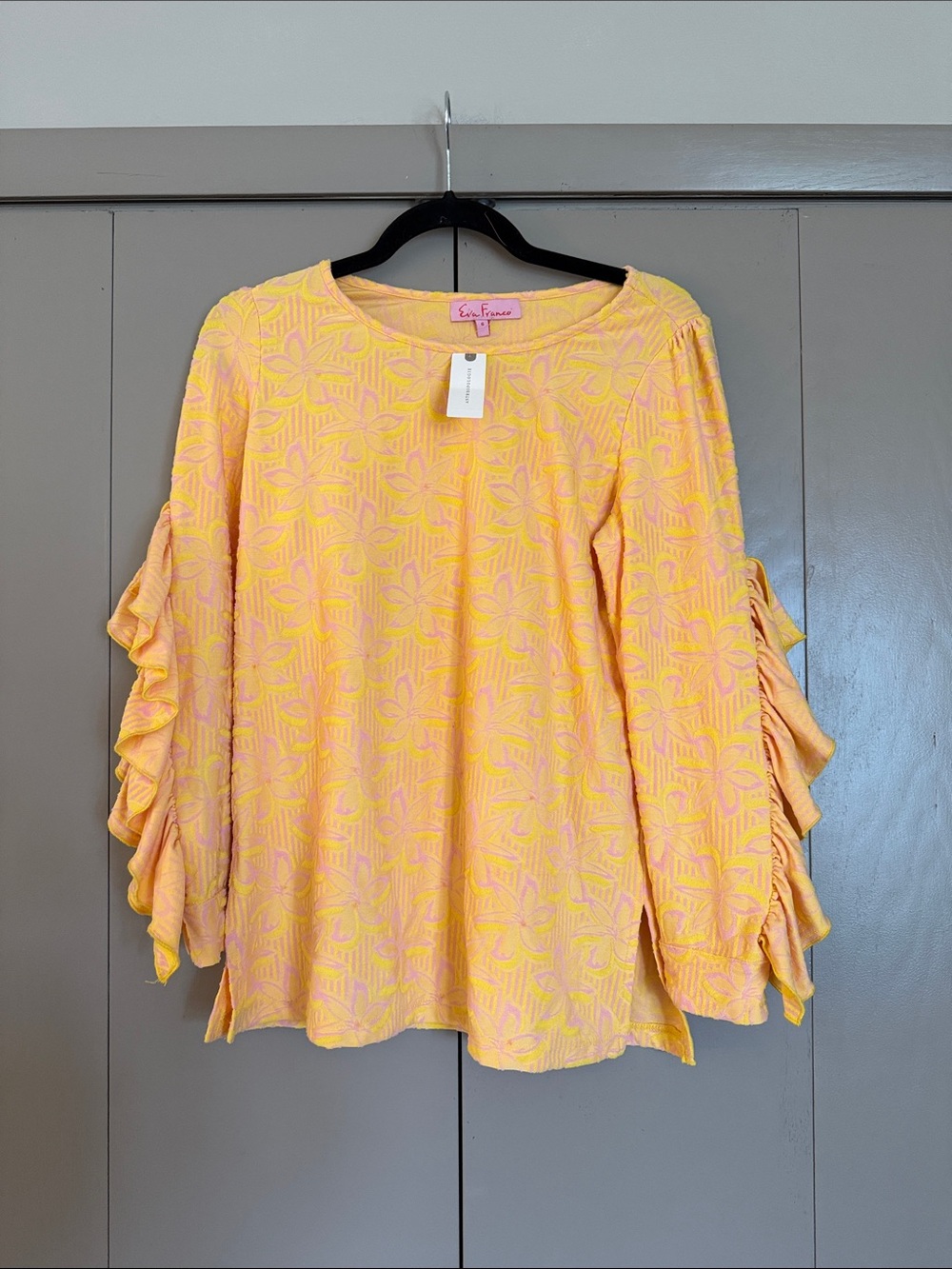 Eva Franco Pink and Yellow Ruffle-Sleeve Blouse